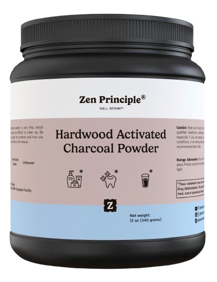 Hardwood Activated Charcoal Powder Zen Principle Naturals 12 oz 