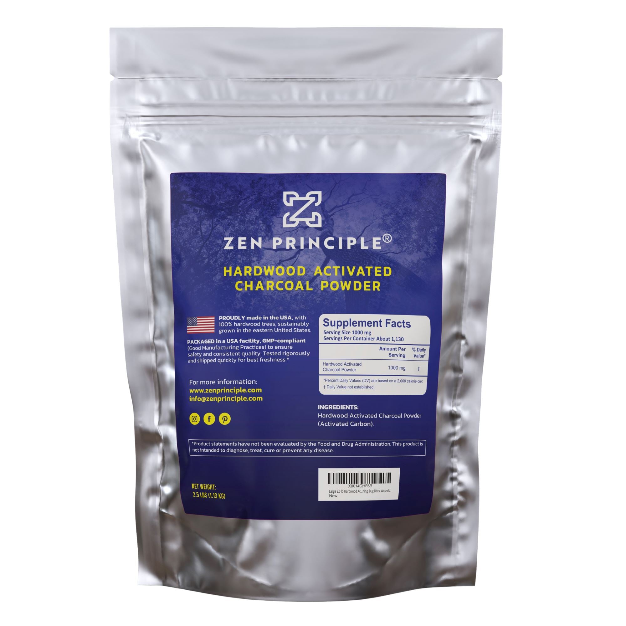 Hardwood Activated Charcoal Powder Zen Principle Naturals 2.5 lb 