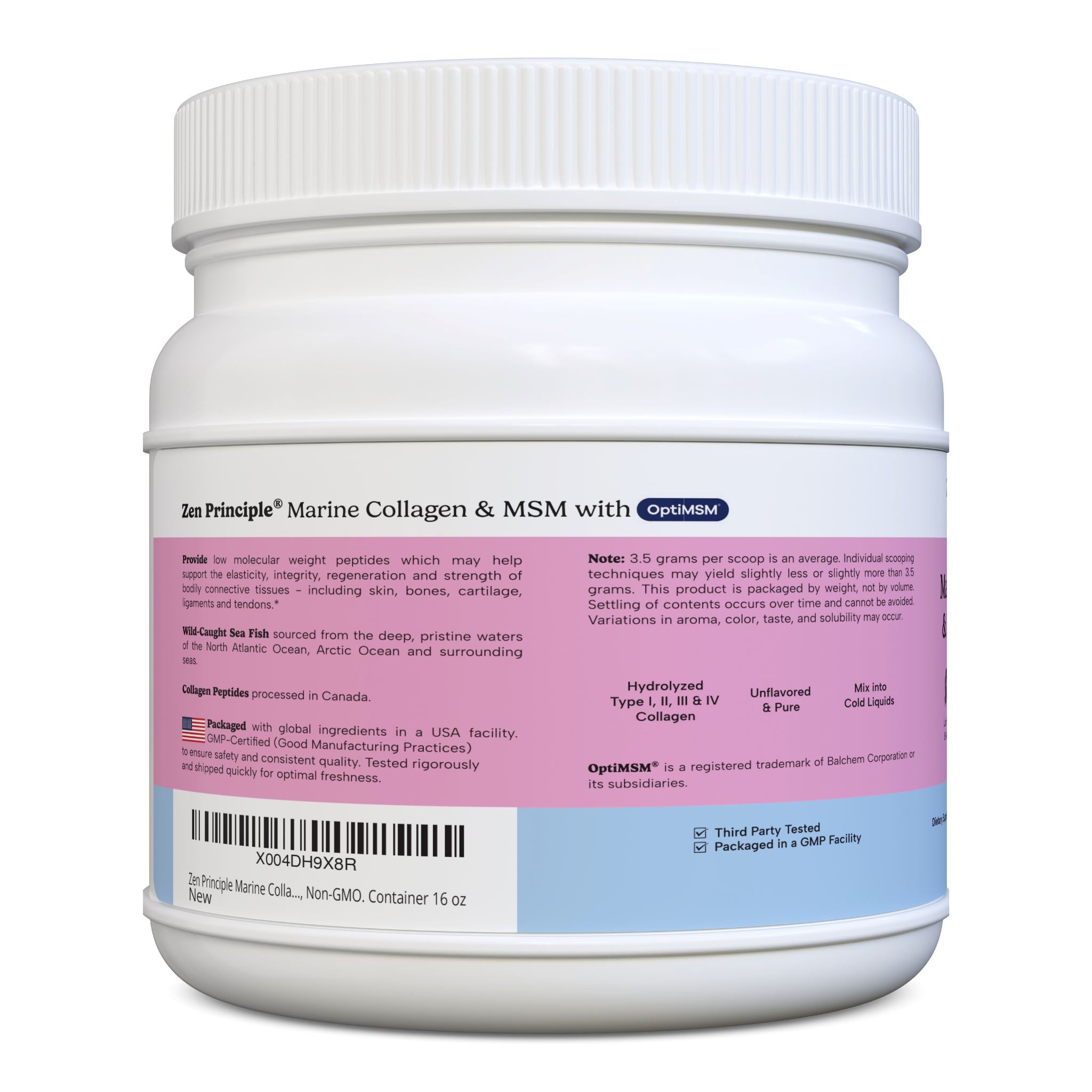 Marine Collagen Peptides Powder with OptiMSM® Supplement Zen Principle Naturals 