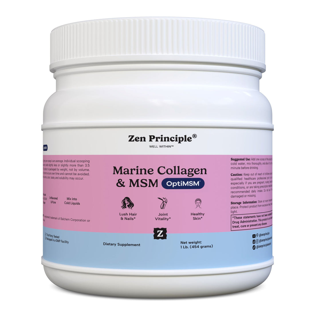 Marine Collagen Peptides Powder with OptiMSM® Supplement Zen Principle Naturals 