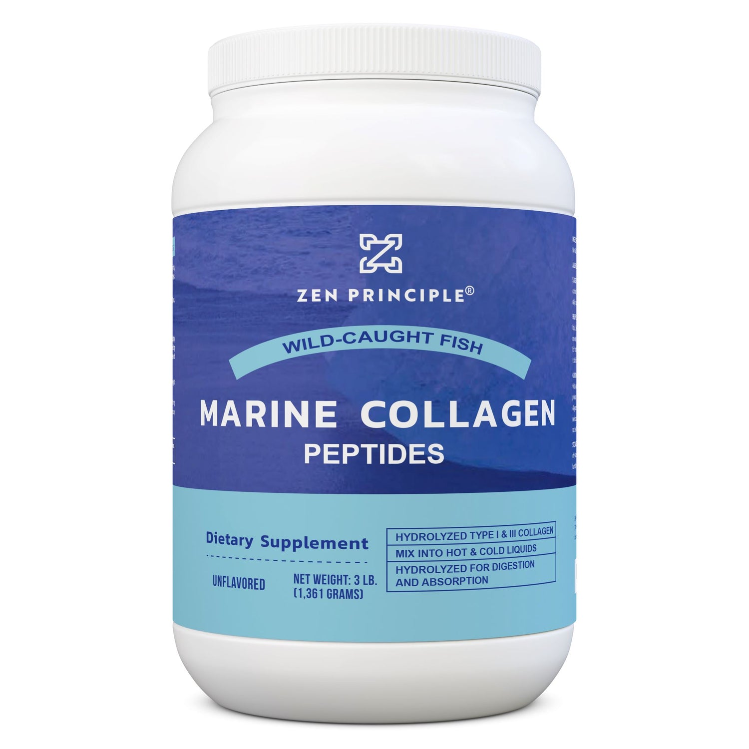 Marine Collagen Peptides Powder Zen Principle Naturals 3 lb 