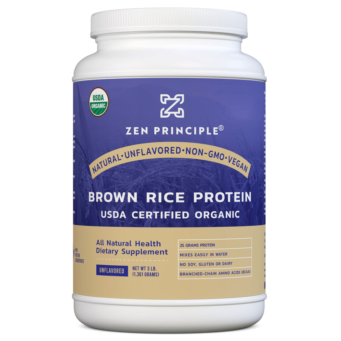 Organic Brown Rice Protein Powder Zen Principle Naturals 3 lb 