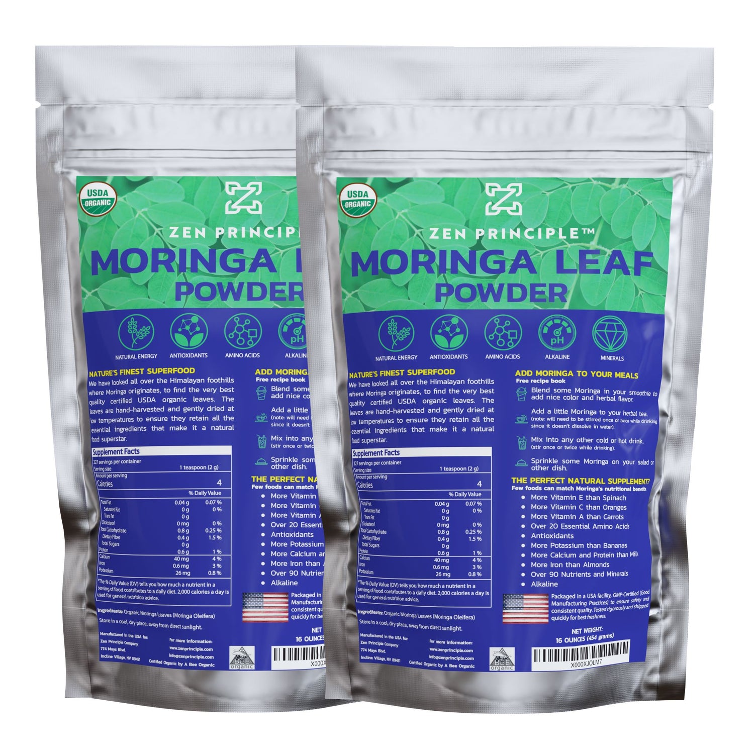 Organic Moringa Leaf Powder Zen Principle Naturals 2-Pack 