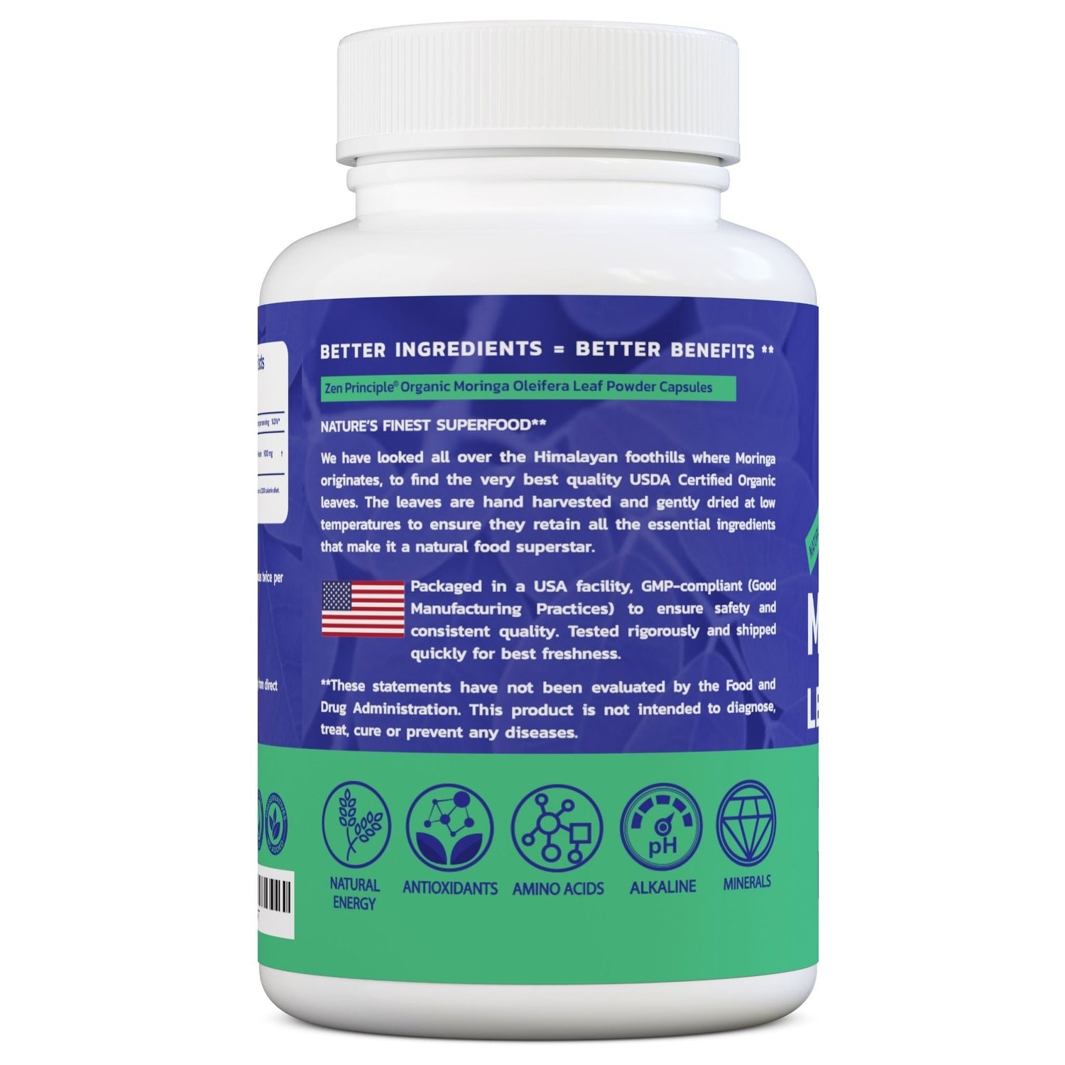 Organic Moringa Capsules Zen Principle Naturals 